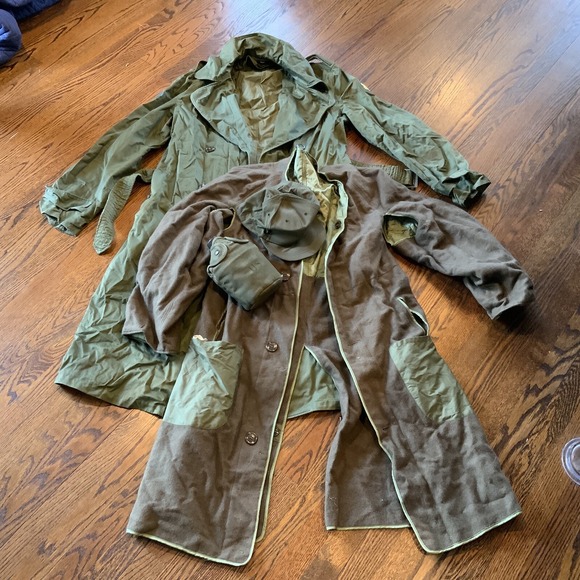 VTG US Military Hat + Jacket Mens M Long Green Coat Wool Liner 1950s Korean War‎ - Picture 1 of 16